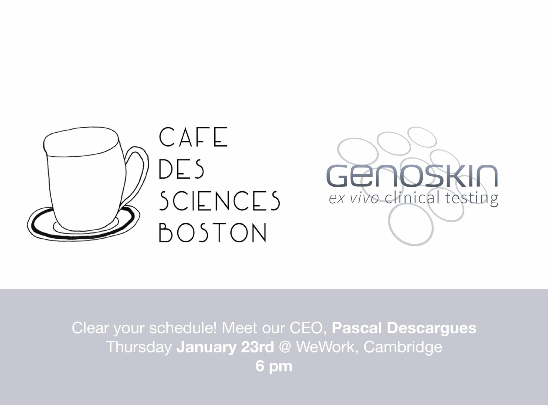 Café des Sciences Boston logo and Genoskin logo