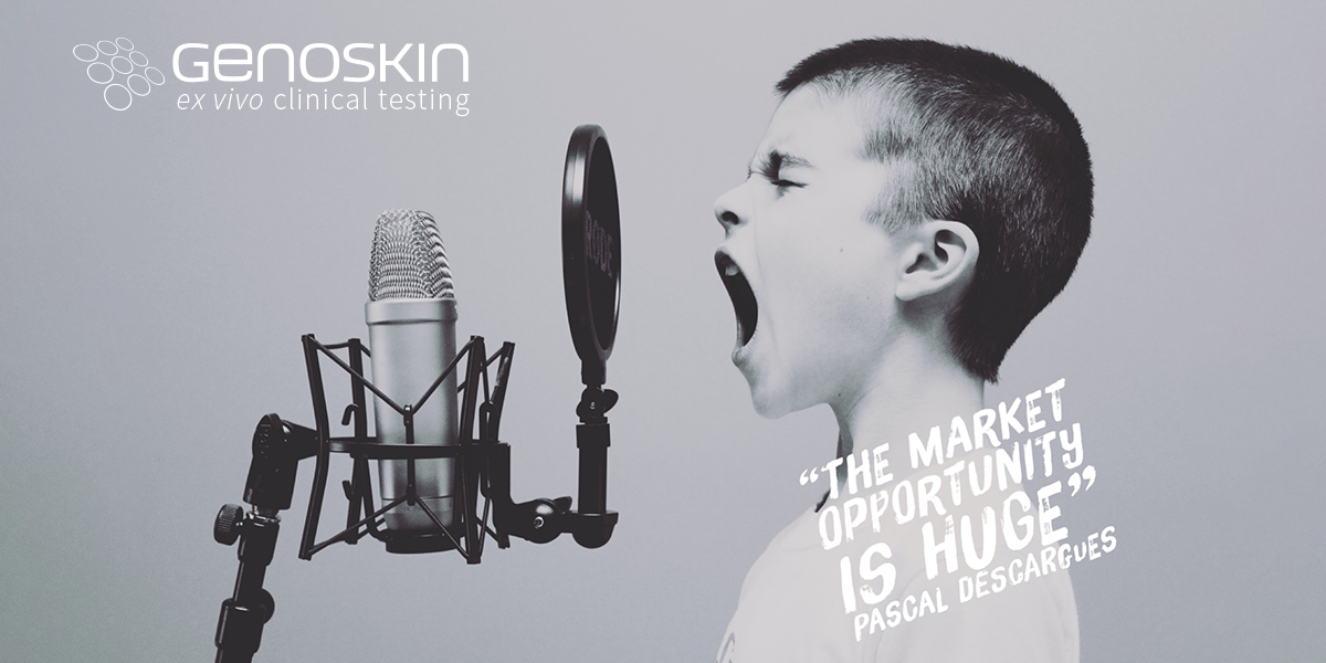 A boy screaming with quote from Benzinga article "The market opportunity is huge" Pascal Descargues